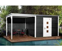 Weka Gartenhaus, Designhaus wekaLine 413 A Größe 2, 45 mm, ET, Anbau 150 cm, anthrazit, 460x310x244 cm, 413.3030.66100