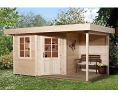 Weka Gartenhaus, Designhaus 213 A Größe 1, 5-Eck, 28 mm, ET, F, Anbau 150 cm, natur, 442x278x237 cm, 213.2424.40100