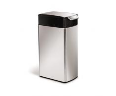 simplehuman 40 Liter, schmaler Touch-bar Abfalleimer mit schwarzem Top, fingerabdrucksicherer Edelstahl, 43 x 26 x 71 cm