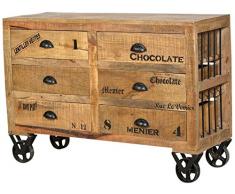 SIT-Möbel Rustic 1906-04 Kommode mit 6 Schubladen, aus Mangoholz, Antik, braun, Wortprints, 100 x 40 x 75 cm