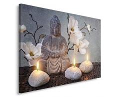 Feeby, Leinwandbild, Bilder, Wand Bild, Wandbilder, Kunstdruck 70x100cm, BUDDHA, ZEN-KULTUR, KERZEN, BLUMEN
