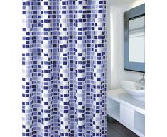 MSV Cotexsa by 142103 Premium Anti-Schimmel Textil Duschvorhang - Anti-Bakteriell mit 12 Duschvorhangringen - Polyester, Mosaik Blau 180x200cm - Made in Spain