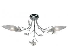 Cyprus 3-flammige Deckenleuchte für niedrige Decken, poliertes Chrom, klare Lampenschirme in Blätterform, mit Tropfen in Kristallform