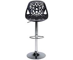 Kare Barhocker Ornament, 76860, moderner, massiver Design-Tresenstuhl mit Rücklehne, höhenverstellbar, mattschwarz-silber (H/B/T) 85x44,5x50cm
