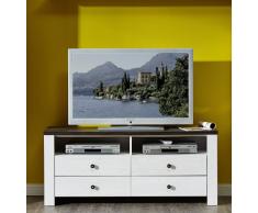 Stella Trading ANLL711031 TV Board Unterteil Lowboard Landhausstil fernseher schrank Unterschrank, möbel, Holz, weiÃ, 40.0 x 136.0 x 59.0 cm