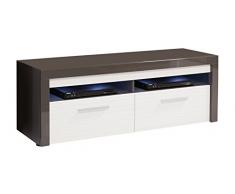 trendteam FLO31603 TV Möbel Lowboard weiss Hochglanz Rillenoptik, Absetzungen Grau Hochglanz, BxHxT 153x55x50 cm
