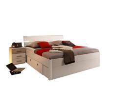 Stella Trading MARS Stilvolle Doppelbett Bettanlage 180 x 200 cm mit 2x Nachtkommoden - Schlafzimmer Komplett-Set in weiß / Eiche Sonoma Optik - 216 x 97 x 185 cm (B/H/T)