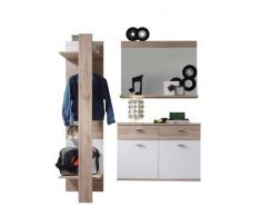 trendteam Garderobe Garderobenkombination 3-teiliges Komplett Set Campus, 165 x 187 x 38 cm in WeiÃ, Absetzung Eiche San Remo Hell Dekor