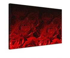 LANA KK - Leinwandbild Bed Of Roses Red mit Blumen auf Echtholz-Keilrahmen â Frühling und Natur Fotoleinwand-Kunstdruck in rot, einteilig & fertig gerahmt in 100x70cm
