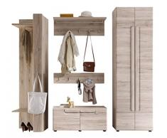 trendteam Garderobe Garderobenkombination 5-teiliges Komplett Set Malea, 238 x 191 x 38 cm in Eiche San Remo Hell Dekor mit viel Stauraum und Ablagefläche