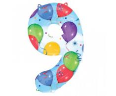 Amscan 2826101 Number 9 Balloons & Streamers Folienballon Zahl 9 Balloon Party, mehrfarbig