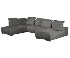 CAVADORE Wohnlandschaft Tabagos / U-Form mit Ottomane links / XXL Couch mit Sitztiefenverstellung / Kopfteilverstellung / 364 x 85 x 248 / Grau