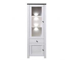 Stella Trading ANLL711002 Vitrine Glasvitrine, Anrichte, Kommode, Highboard, Standvitrine Landhausstil Oberböden Pinie dunkel Nachbildung, Holz, weiÃ, 40.0 x 70.0 x 203.0 cm