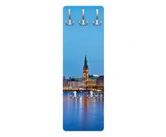 Apalis 79019 Wandgarderobe Hamburg Skyline | Design Garderobe Garderobenpaneel Kleiderhaken Flurgarderobe Hakenleiste Holz Standgarderobe Hängegarderobe | 139x46cm