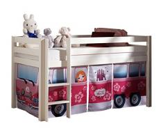 VIPACK PICOHSZG1471 Spielbett Pino mit Textilset Flower-Bus, MaÃe 210 x 114 x 106 cm, Liegefläche 90 x 200 cm, Kiefer massiv weià lackiert