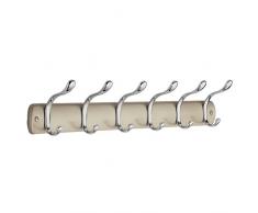 InterDesign Bruschia Hakenleiste, Wandgarderobe aus Metall mit 6 Haken, champagnerfarben/silberfarben