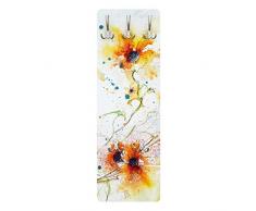 BIlderwelten 79269 Wandgarderobe Painted Flowers | Design Garderobe Garderobenpaneel Kleiderhaken Flurgarderobe Hakenleiste Holz Standgarderobe Hängegarderobe | 139x46cm
