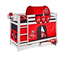 Lilokids Etagenbett Jelle TÃV und GS geprüft Disney Cars, Hochbett mit Vorhang und Lattenroste Kinderbett, Holz, weiÃ, 208 x 98 x 150 cm