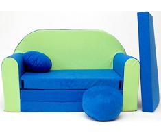 moleo Sofa Kindersessel Ausziehbett, Samt, Blau-Grün N, 98 x 48 x 59 cm