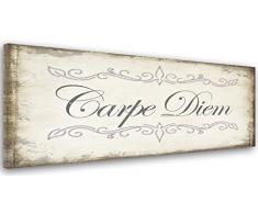 Feeby, Leinwand, Bild mit Spruch, Typografie Bilder, Spruchbild, Wand Bild, Leinwandbilder, Wandbilder, Kunstdruck 40x100cm, CARPE DIEM, TEXT, DESIGNS, RUSTIKAL, GRAU
