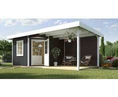 Weka Gartenhaus, Designhaus 213 B Größe 2, 5-Eck, 28 mm, ET, F, Anbau 300 cm, anthrazit, 646x338x237 cm, 213.3030.46200