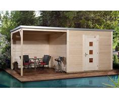 Weka Gartenhaus, Designhaus wekaLine 413 B Größe 2, 45 mm, ET, Anbau 300 cm, braun, 610x310x244 cm, 413.3030.60200