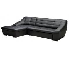 Cavadore Leder-Sofa Lucas / Echtleder-Couch mit Steppung / Longchair links / 287 x 81 x 165 (BxHxT) / Leder schwarz