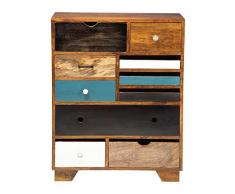 Kommode Babalou 10 Schübe, modernes, schmales Sideboard, Kommodenschrank aus Mangoholz, braun-bunt (H/B/T) 90x70x30cm