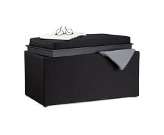 Relaxdays Sitztruhe mit Stauraum, H x B x T: 42,5 x 78 x 40 cm, Aufbewahrungsbox, Polster, Leinen Optik, schwarz