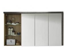 trendteam Badezimmer Spiegelschrank Spiegel Bay, 123 x 71 x 18 cm in Korpus Beton Stone Dekor, Front Eiche Riviera Honig mit drei offenen FÃ¤cher
