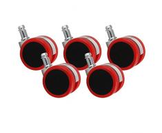 Amstyle Design AMSTYLE Hartbodenrollen 5er Set Rollen für Bürostuhl Rot Stift 11mm/Durchmesser 50mm Parkettrollen für Parkett Laminat Linoleum Drehstuhlrollen Stuhlrollen für harte Böden
