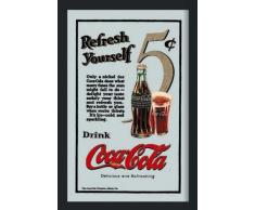 empireposter - Coca Cola - Refresh Yourself - GröÃe (cm), ca. 30x40 - Maxi-Spiegel, NEU - Beschreibung: - Bedruckter Wandspiegel mit schwarzem Kunststoffrahmen in Holzoptik -