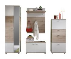 trendteam Garderobe Garderobenkombination 4-teiliges Komplett Set Campus, 223 x 190 x 38 in WeiÃ, Absetzung Eiche San Remo Hell Dekor