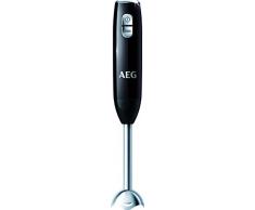 AEG STM 3200 Stabmixer (600 Watt, 2-Klingen Edelstahlmesser, 0,8 PS, 16.500 U/Min., 2 Stufen inkl. Turbo-Funktion, 0,6 l Smoothie-Becher und Edelstahl-Mixfuß spülmaschinenfest, schwarz/silber)