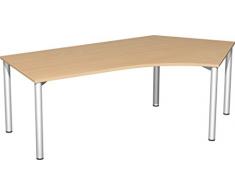 Gera MÃ¶bel 4 FuÃ Flex Schreibtisch, Holzdekor, Buche/Silber, 216.6 x 113 x 72 cm