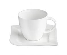 AMBITION Kaffeeservice Welle 12 Tlg. Kaffee Set Porzellan Eckig Weiß Tassen Untertasse