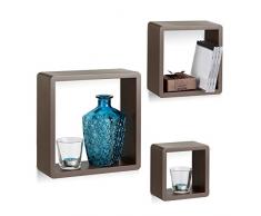Relaxdays Wandregal Cube 3er Set, quadratische MDF Wandboards, belastbare Schweberegale für das Wohnzimmer, braun