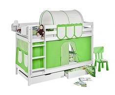Lilokids Etagenbett Jelle TÃV und GS geprüft, Hochbett mit Vorhang und Lattenroste Kinderbett, Holz, grün / beige, 208 x 98 x 150 cm