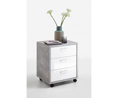 FMD Möbel Brick 2 Rollcontainer, Holz, beton/hochglanz-weiÃ, 49.5 x 42 x 59.5 cm