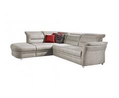 Cavadore Eck-Sofa Bontlei / Federkern-Couch mit verstellbaren Kopfteilen / 261 x 88 x 237 cm (BxHxT) / Mikrofaser hellgrau