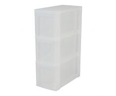 IRIS, Nischenwagen / Schubladenschrank / Rollwagen / Rollcontainer New Slim Chest, NSC-203, mit Rollen, für Küche / Badezimmer, Kunststoff, frostweià / transparent