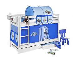 Lilokids Etagenbett Jelle TÃV und GS geprüft Trecker, Hochbett mit Vorhang und Lattenroste Kinderbett, Holz, blau, 208 x 98 x 150 cm
