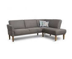 Cavadore Sitzecke Femarn mit Ottomanen rechts und klappbaren Armlehnen / Eckbank für Küche oder Esszimmer mit Federkern / GröÃe: 254 x 98 x 187 cm / Pflegeleichter Mikrofaserbezug in Lederoptik in dunkelgrau / EchtholzfüÃe
