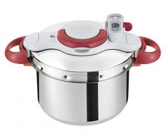 Tefal P4620733 Clipso Minut Perfect Schnellkochtopf mit Garbkorb und Timer (6L) edelstahl/weiß/rot