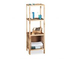 Relaxdays Badregal Walnuss stehend, offenes Holzregal mit Schranktür, 4 Ablagen Badschrank, HBT 123 x 40 x 36 cm, natur