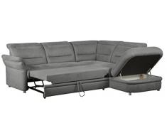 Cavadore Eck-Sofa Bontlei / Federkern-Couch mit Schlaffunktion und Ottomane / Inkl. Stauraum / 261 x 88 x 237 cm (BxHxT) / Mikrofaser hellgrau