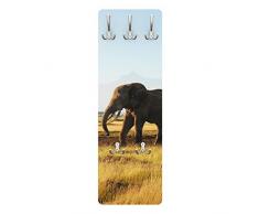 Apalis 78822 Wandgarderobe Elefanten vor dem Kilimanjaro in Kenya | Design Garderobe Garderobenpaneel Kleiderhaken Flurgarderobe Hakenleiste Holz Standgarderobe Hängegarderobe | 139x46cm