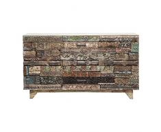 Kare Design Sideboard Shanti Surprise Puzzle, Breite Kommode aus Mango Holz, Design Schrank mit handgeschnitzten Fronten, Bunt (H/B/T) 90x160x42 cm