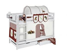 Lilokids Etagenbett Jelle TÃV und GS geprüft Dinos, Hochbett mit Vorhang und Lattenroste Kinderbett, Holz, braun / beige, 208 x 98 x 150 cm