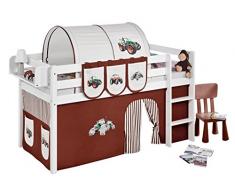 Lilokids JELLE2054KW-TRECKER-BRAUN Spielbett Jelle Trecker, Hochbett mit Vorhang Kinderbett, Holz, braun / beige, 208 x 98 x 113 cm